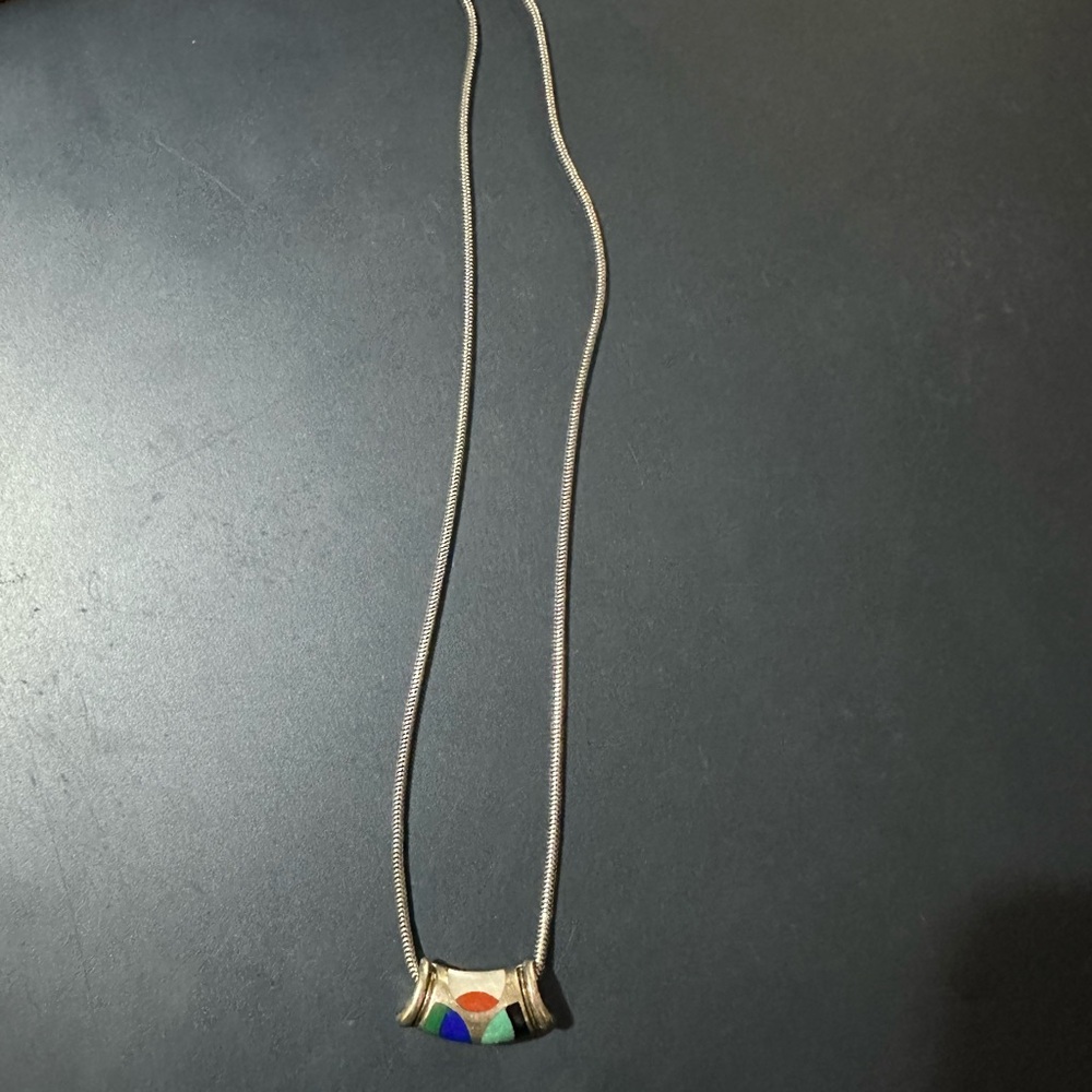 Rare Vintage Asch Grossbardt Sterling & 18K Gold Inlay Slide Pendant & Chain